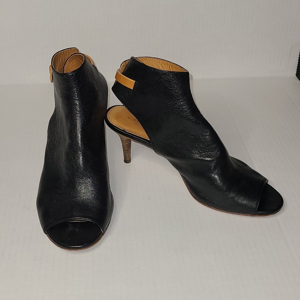 Coach MILAH Black/Tan Leather Open Toe Bootie/Strap 7